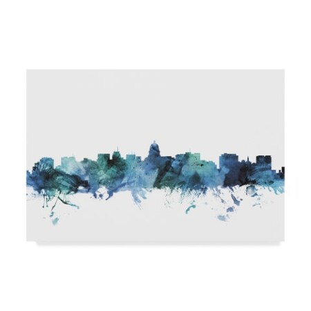 Trademark Fine Art Michael Tompsett 'Madison Wisconsin Blue Teal Skyline' Canvas Art, 12x19 MT01540-C1219GG